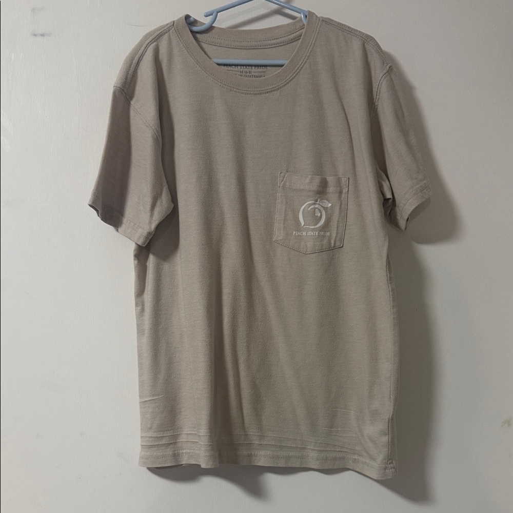 Peach State Pride Taupe Short Sleeve Pocket Tee- boys Small (6-8), EUC